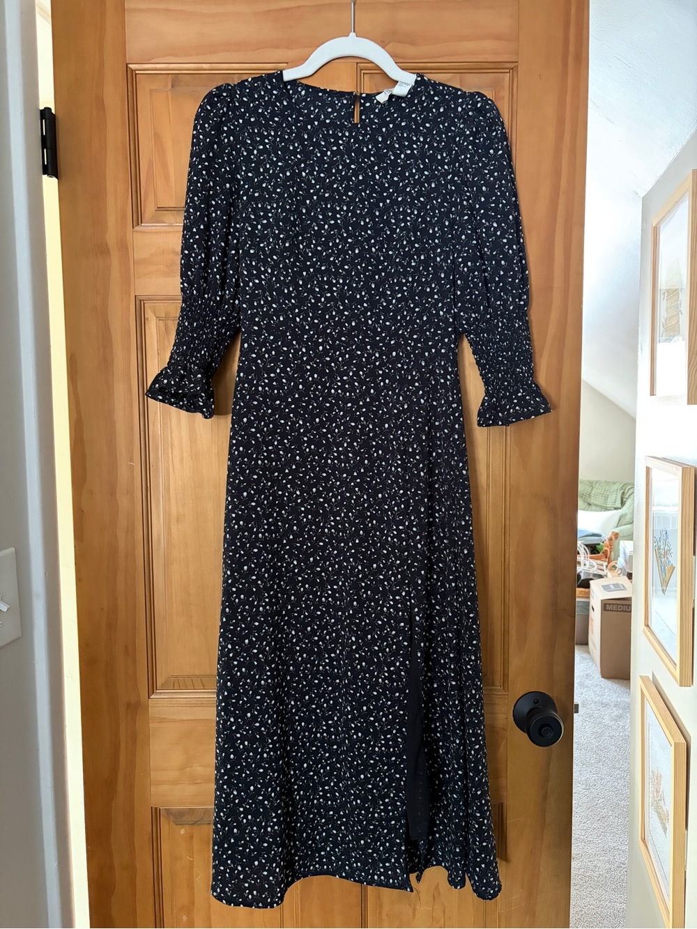 Black Floral Midi Dress - Elegant Long Sleeve